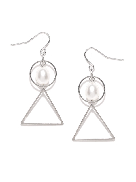 

OOMPH Silver-Toned & White Geometric Drop Earrings