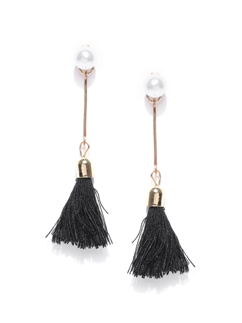 

OOMPH Black & White Gold Plated Contemporary Drop Earrings