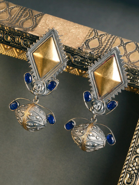 

OOMPH Silver-Toned & Brown Contemporary Drop Earrings