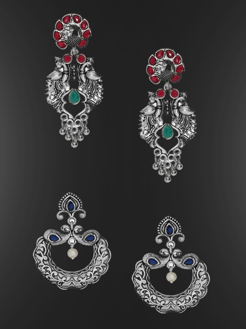 

OOMPH Silver-Toned Peacock Shaped Drop Earrings