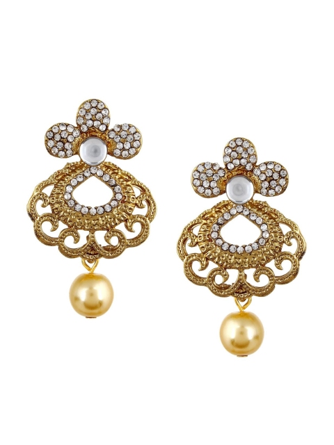

OOMPH Gold-Plated & White Floral Alloy Drop Earrings