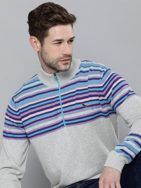 

Puma Men Grey & Purple Striped Pullover Sweater