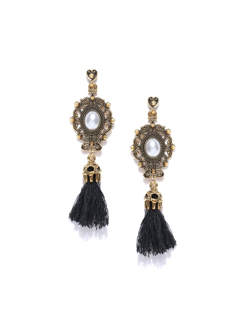 

OOMPH Gold-Toned & Black Contemporary Tassel Drop Earrings