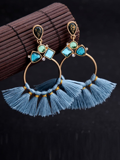 

OOMPH Blue Contemporary Tassel Drop Earrings