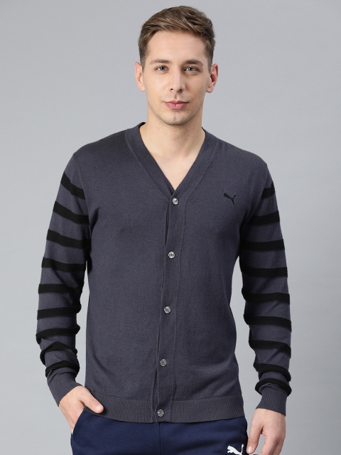 

Puma Men Charcoal Grey Striped Lux Cardigan Sweater