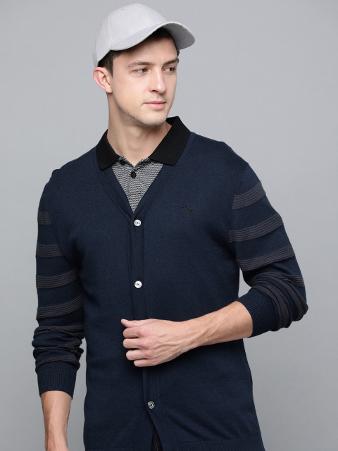 

Puma Men Navy Blue Colourblocked V-Neck Regular Cardigan