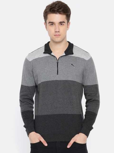

Puma Men Grey Striped Pullover
