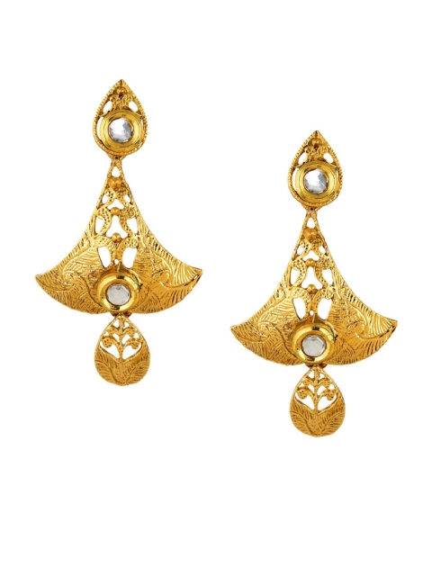 

OOMPH Gold-Toned Kundan Contemporary Drop Earrings