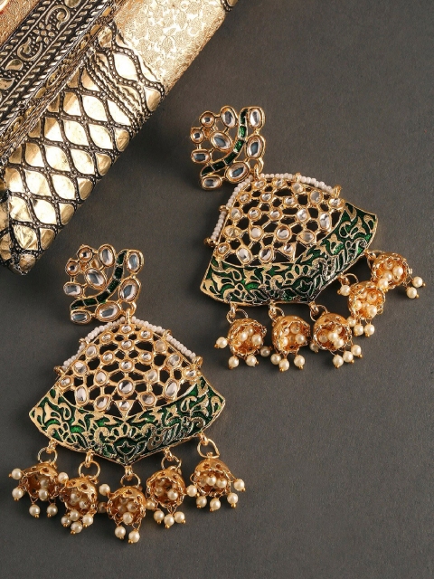 

OOMPH Green Contemporary Jhumkas Earrings