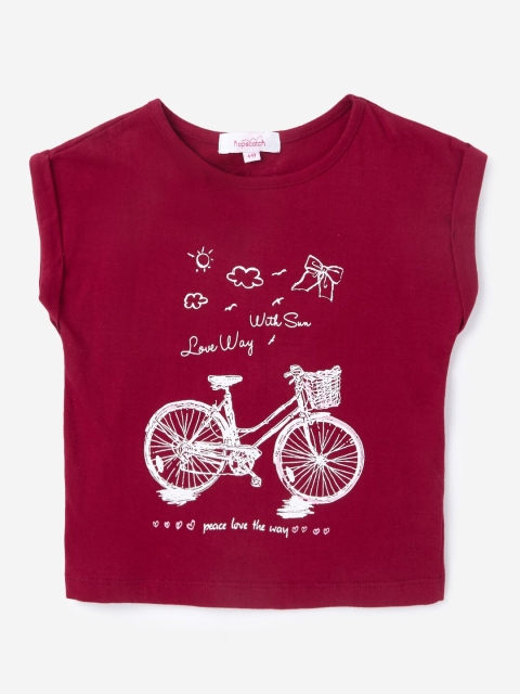 

Hopscotch Girls Purple Printed Raw Edge T-shirt