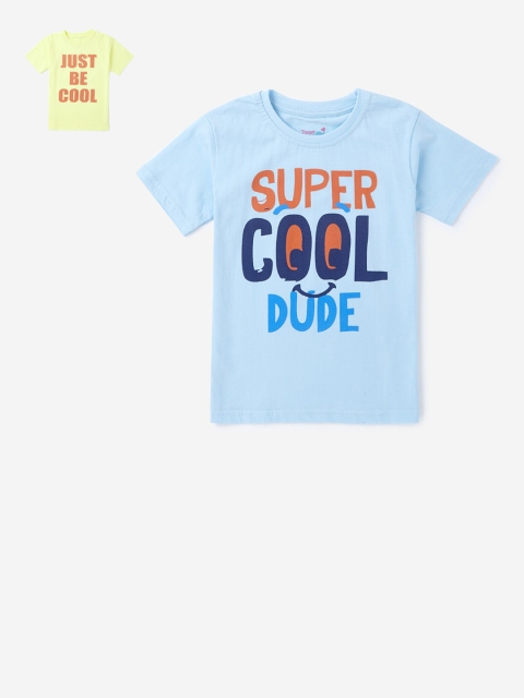 

Hopscotch Boys Pack of 2 Yellow & Blue Typography Printed Cotton T-shirt