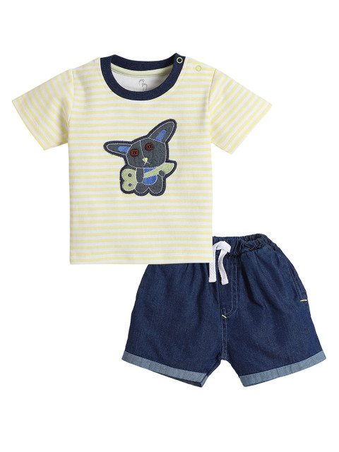 

Hopscotch Boys Yellow & Blue Striped T-shirt with Shorts