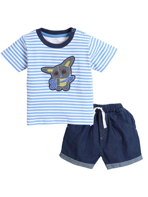 

Hopscotch Boys Blue & White Striped T-shirt with Denim Shorts