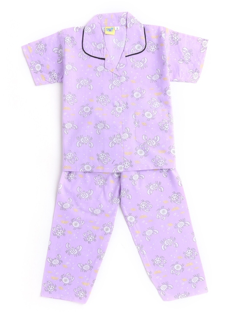 

Hopscotch Girls Purple & White Printed Shirt with Pyjamas