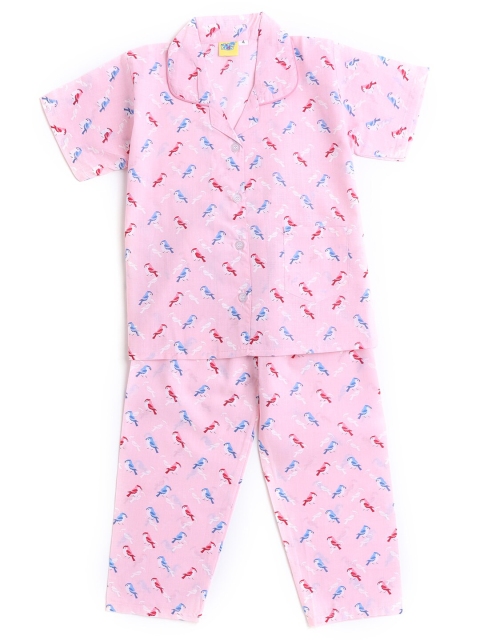 

Hopscotch Girls Pink & Blue Organic Cotton Printed Shirt with Pyjamas