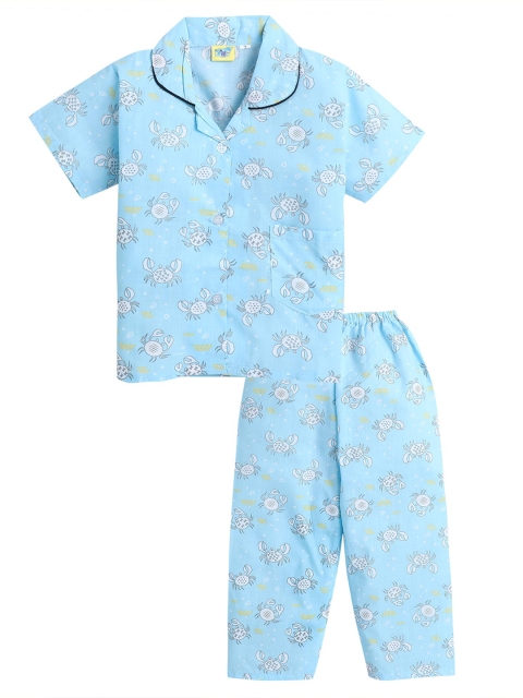 

Hopscotch Girls Blue & White Printed Shirt with Pyjamas