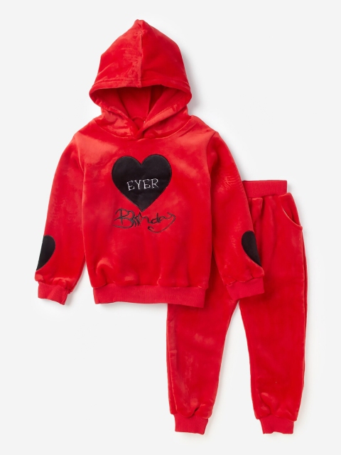 

Hopscotch Boys Red & Back Heart Printed Hooded Tracksuit