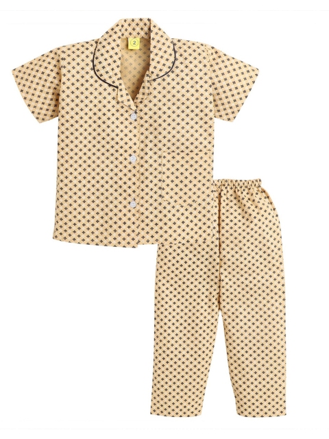 

Hopscotch Girls Beige & Black Printed Organic Cotton Night suit