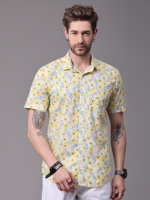 

FOGA Men White Floral Printed Casual Shirt