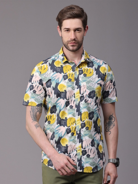 

FOGA Men Yellow Floral Printed Casual Shirt