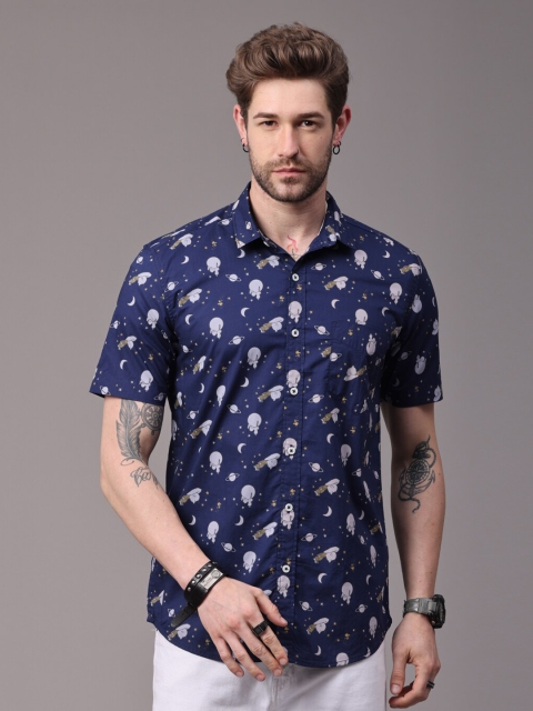 

FOGA Men Blue Printed Casual Shirt