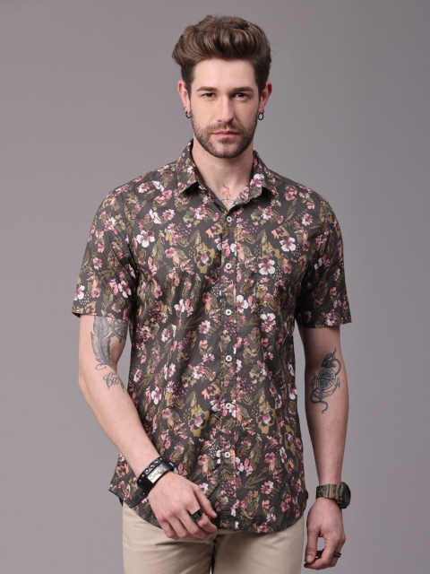 

FOGA Men Brown Floral Printed Pure Cotton Casual Shirt