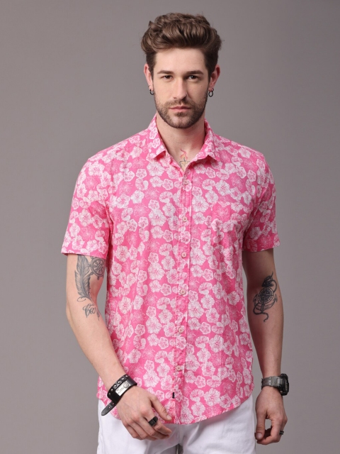 

FOGA Men Pink & White Floral Printed Pure Cotton Casual Shirt