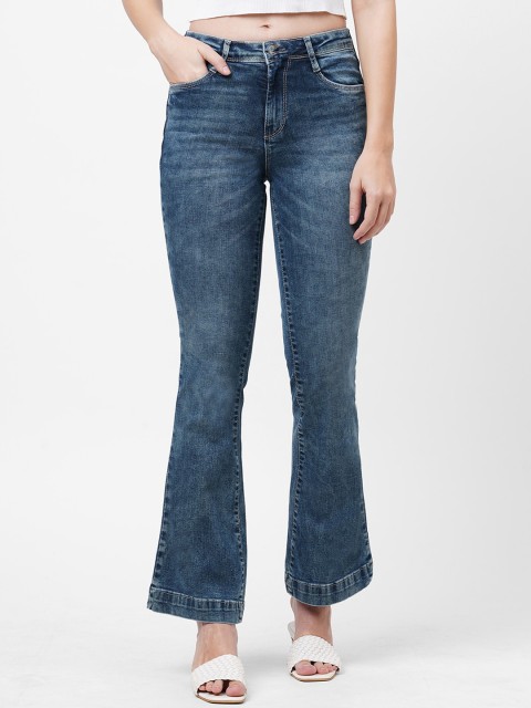 

Kraus Jeans Women Blue Flared High-Rise Heavy Fade Stretchable Jeans