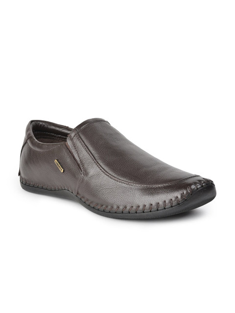 

Liberty Men Brown Solid Leather Formal Slip-On Shoes