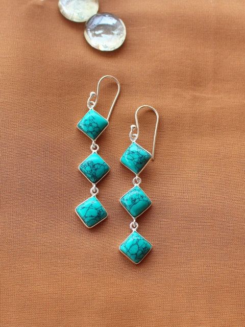 

ERILINE JEWELRY Silver-Plated & Blue Diamond Shaped Sterling Silver Drop Earrings