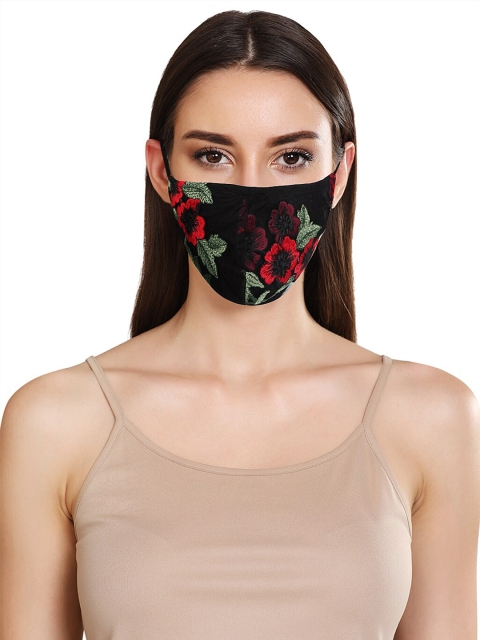 

Kazo Women Black & Green Embroidery Outdoor Cloth Mask