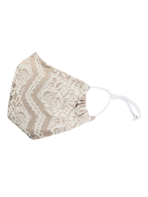 

Kazo Women Beige & Off-White Floral Lace 2-Ply Cloth Mask