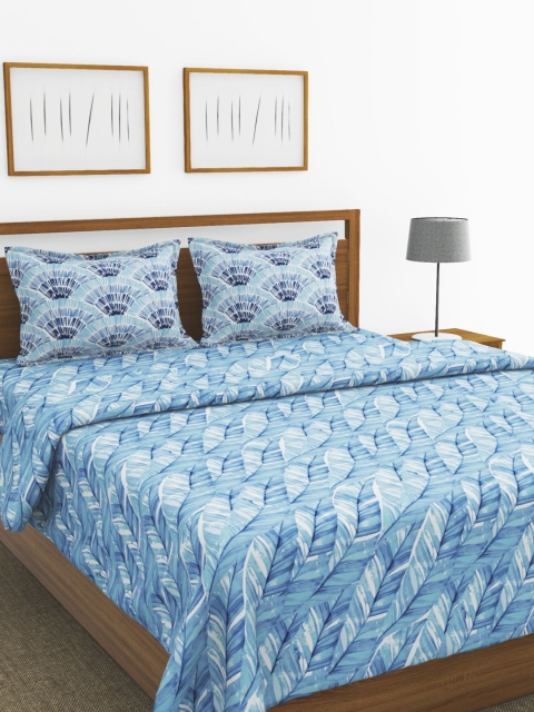 

BIANCA Blue & White Set of 4 AC Room 150 GSM Double Bed Comforter and Bedsheets Set