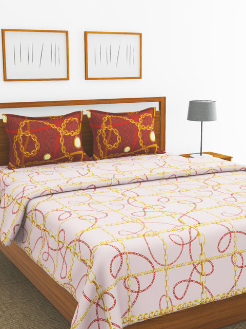 

BIANCA Pink & Brown Set of 4 AC Room 150 GSM Double Bed Cotton Comforter & Bedsheets Set