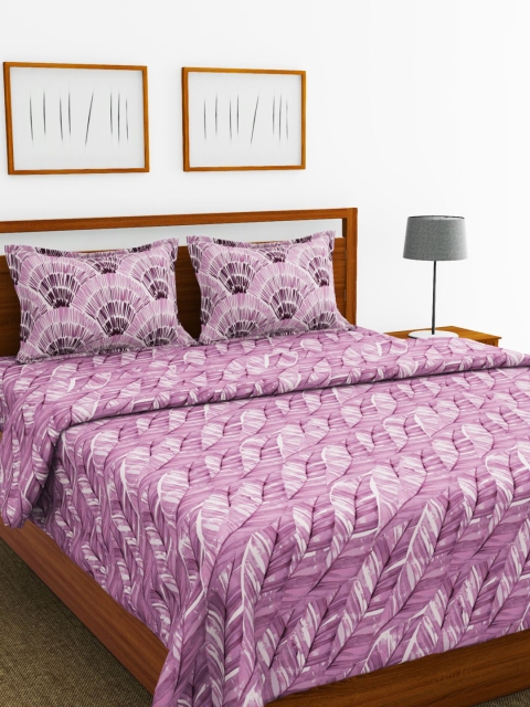 

BIANCA Purple & White Set of 4 AC Room 150 GSM Double Bed Comforter & Bedsheets Set