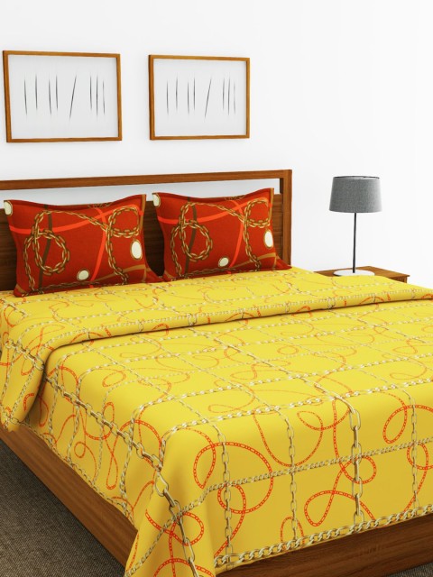 

BIANCA Gold-Toned & Red Set of 4 AC Room 150 GSM Double Bed Comforter & Bedsheets Set