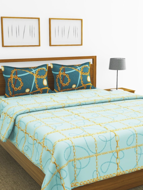 

BIANCA Blue & Gold-Toned Set of 4 AC Room 150 GSM Double Bed Comforter & Bedsheets Sets