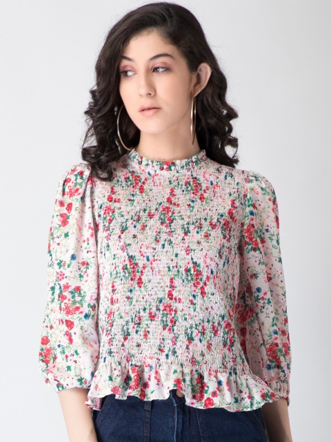 

FabAlley White Floral Print Georgette Top