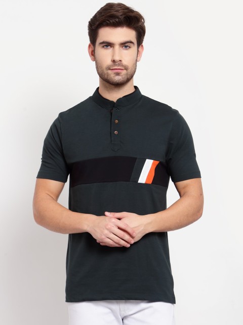 

Kalt Men Green Mandarin Collar T-shirt
