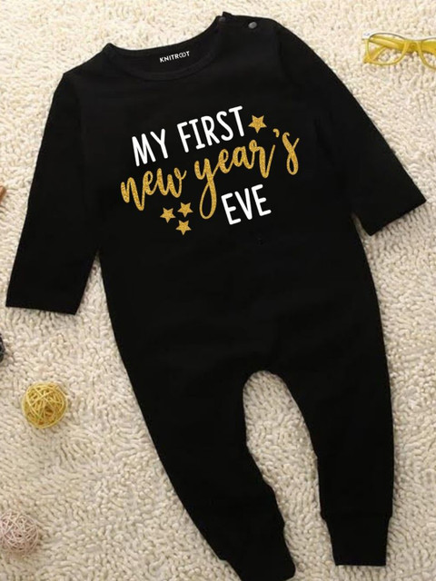 

KNITROOT Unisex Kids Black & White Printed Cotton Jumpsuit
