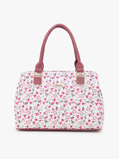 

SHINING STAR White Floral Printed PU Structured Handheld Bag with Tasselled