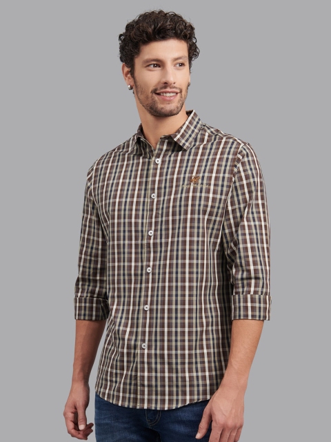 

Beverly Hills Polo Club Men Brown Checked Cotton Formal Shirt