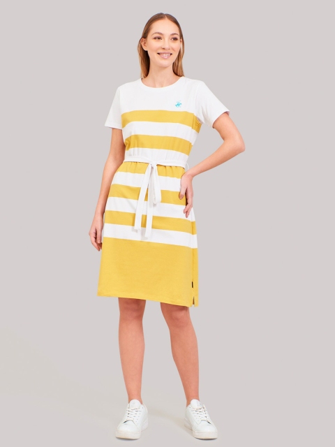 

Beverly Hills Polo Club Yellow & White Striped Cotton T-shirt Dress