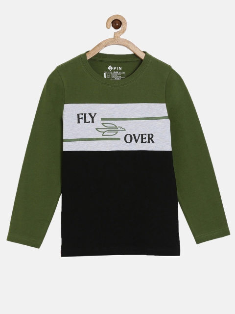 

3PIN Boys Olive Green Colourblocked Cotton T-shirt