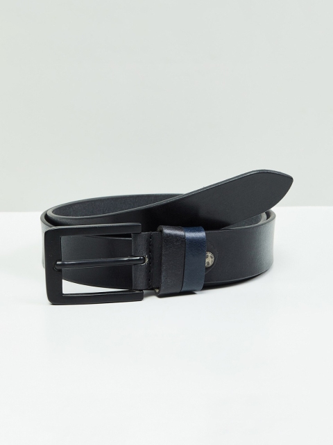 

max Men Black Solid Leather Formal Wide Belt