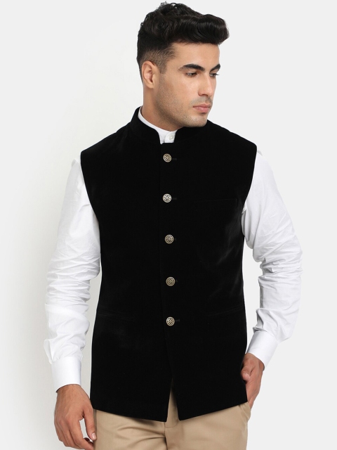 

HOB Men Black Solid Woven Nehru Jacket