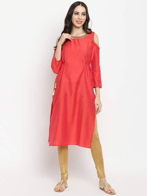 

IMARA Women Pink Cold-Shoulder Sleeves Kurta