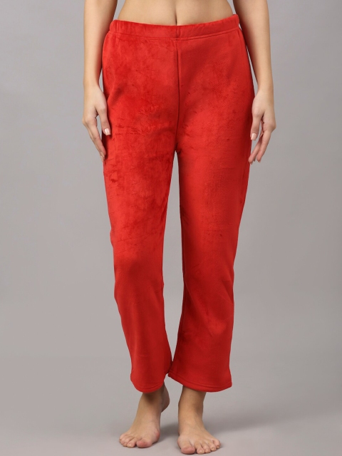 

NEUDIS Women Red Solid Fleece Lounge Pants