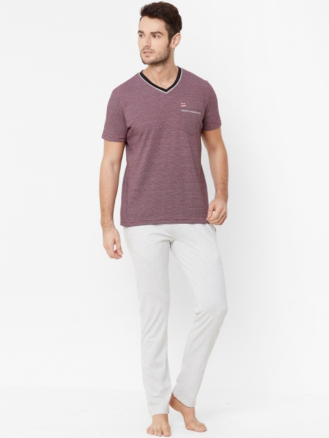 

Sweet Dreams Men White & Mauve Striped T Shirt with Pyjama