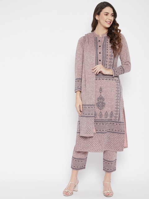 

Zigo Women Mauve Ethnic Motifs Printed Kurta with Trousers & With Dupatta
